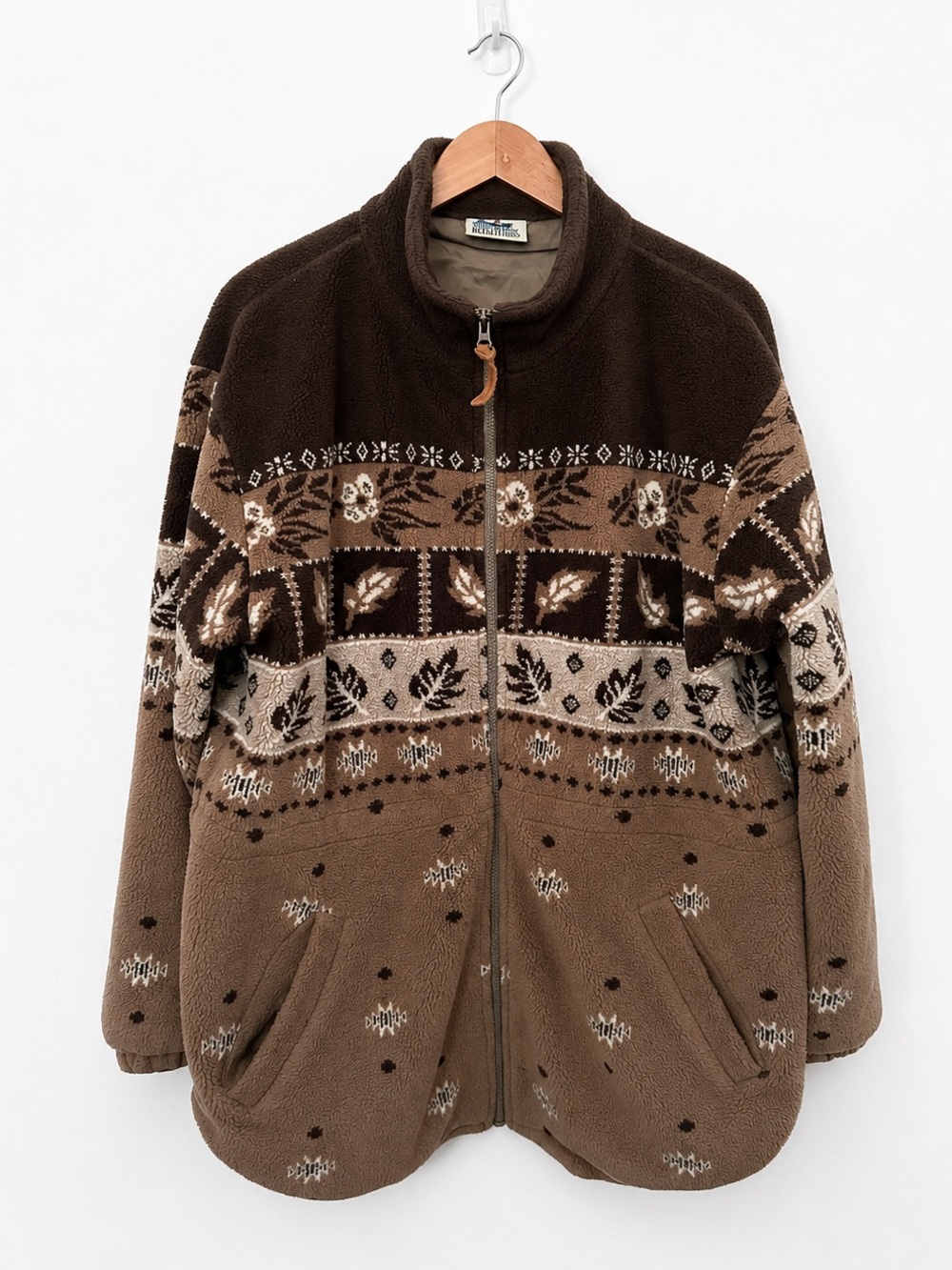 Vintage Northern Reflections Fleece Jacket Neutral Cozy Fall Leaves Sweater